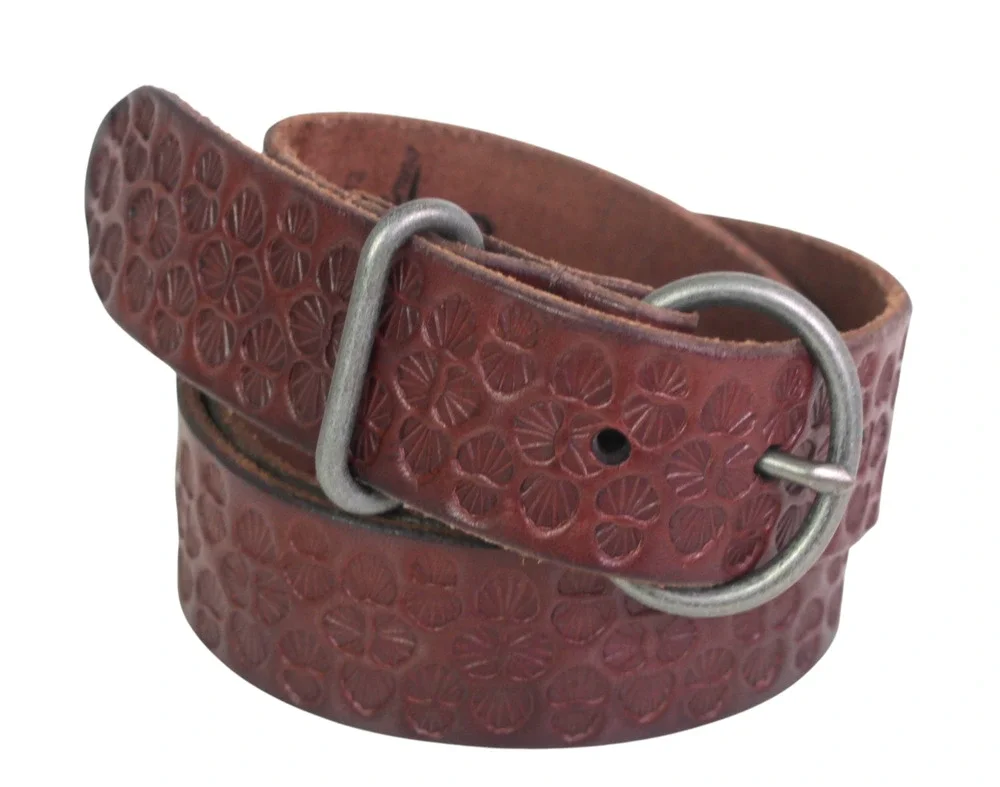 Lucky Brand TOOLED BROWN REAL LEATHER 1 3/8